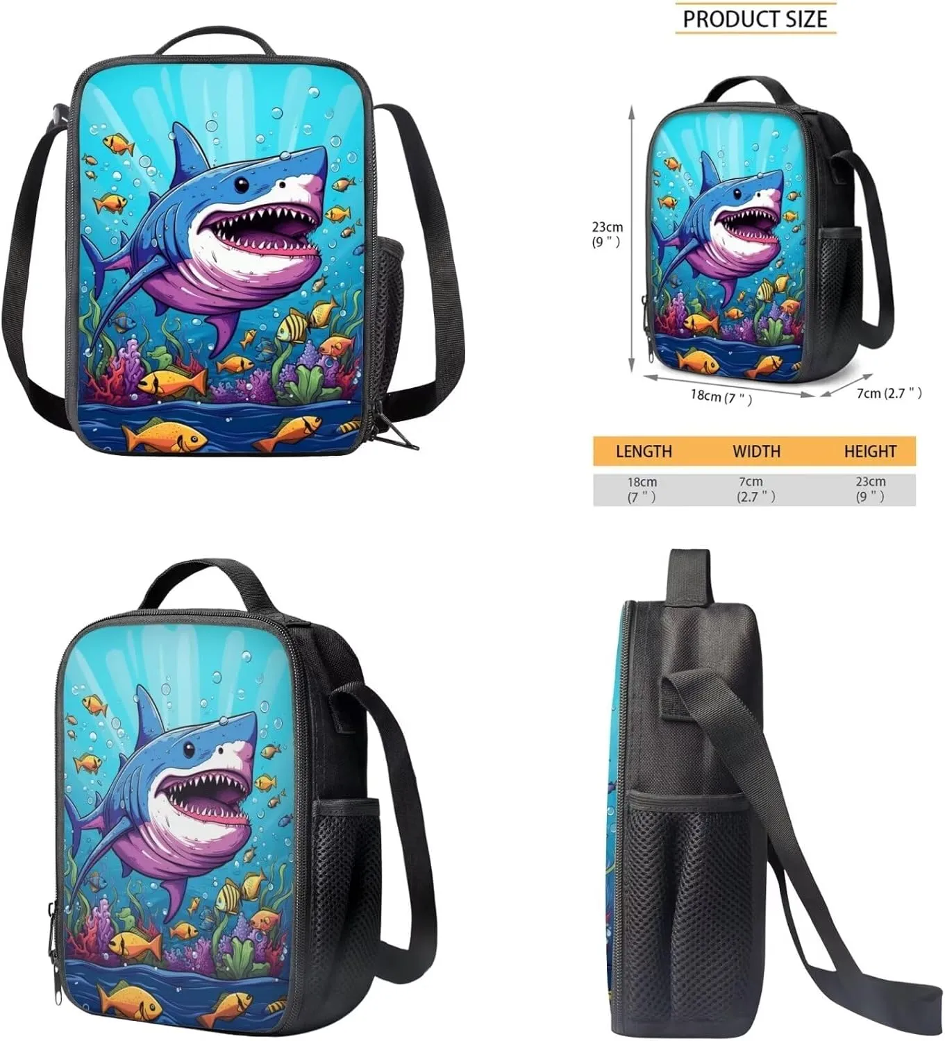 Ystardream Cartoon Shark Backpack for School Boys Bookbags for Kids 6-8 with Lunch Bag Pencil Box Portable Toddler Backpack for Girls 15inch Small Backpack for Girls for Kids Birthday Gifts