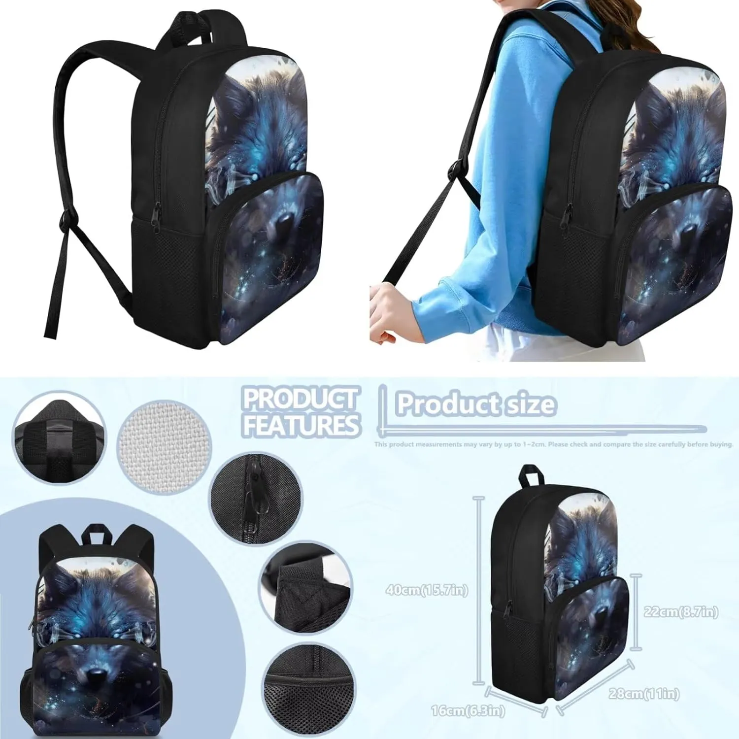 Ystardream Cool Wolf Backpack for Boys Backpack With Lunch Box 1St Grade Kindergarten School Bag for Boys Primary Student Book Bag with Pencil Case Teens Back Packs Satchel for Travel Daypack