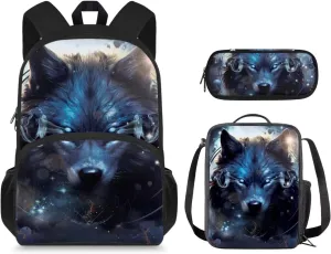Ystardream Cool Wolf Backpack for Boys Backpack With Lunch Box 1St Grade Kindergarten School Bag for Boys Primary Student Book Bag with Pencil Case Teens Back Packs Satchel for Travel Daypack