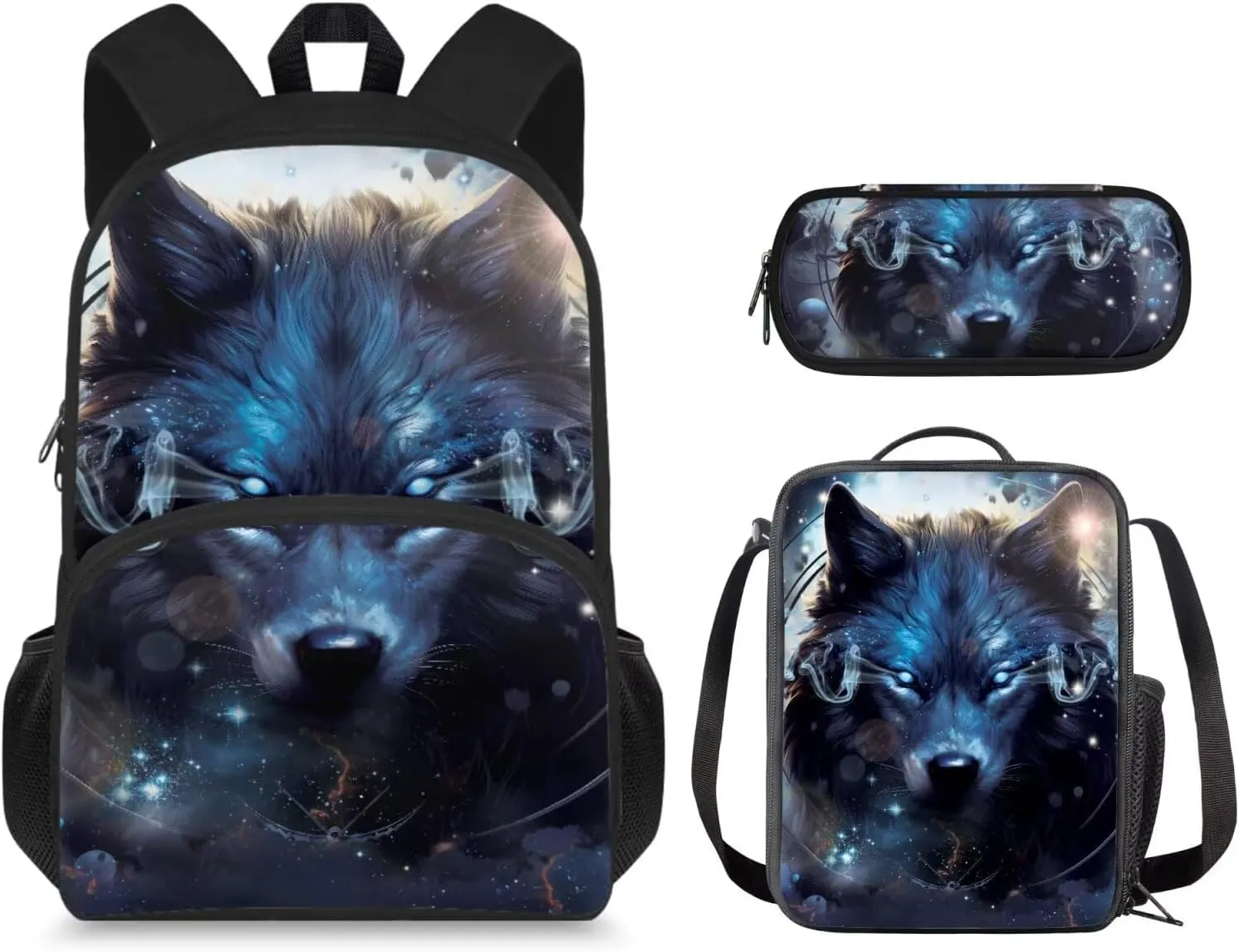 Ystardream Cool Wolf Backpack for Boys Backpack With Lunch Box 1St Grade Kindergarten School Bag for Boys Primary Student Book Bag with Pencil Case Teens Back Packs Satchel for Travel Daypack