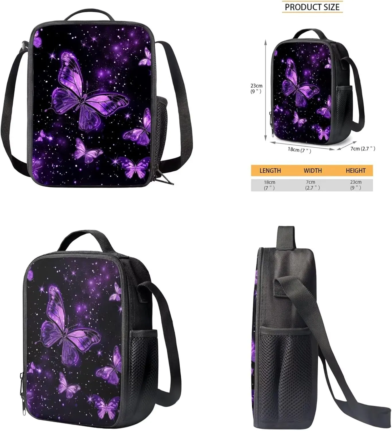 Ystardream Purple Butterfly Backpack With Lunch Box Kids Girls Boys Bookbag 10-12 Years Old 17 Inch Laptop Backpack for Women,School Backpack for Girls/Boys,Cool School Bags for Children Teens