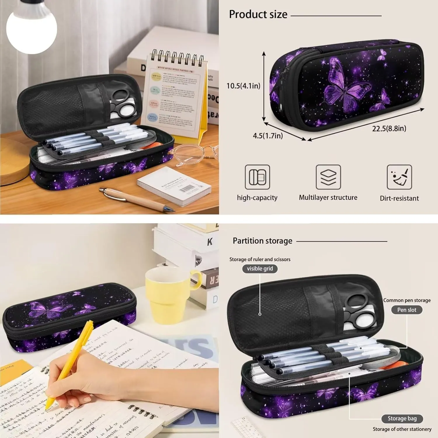 Ystardream Purple Butterfly Backpack With Lunch Box Kids Girls Boys Bookbag 10-12 Years Old 17 Inch Laptop Backpack for Women,School Backpack for Girls/Boys,Cool School Bags for Children Teens