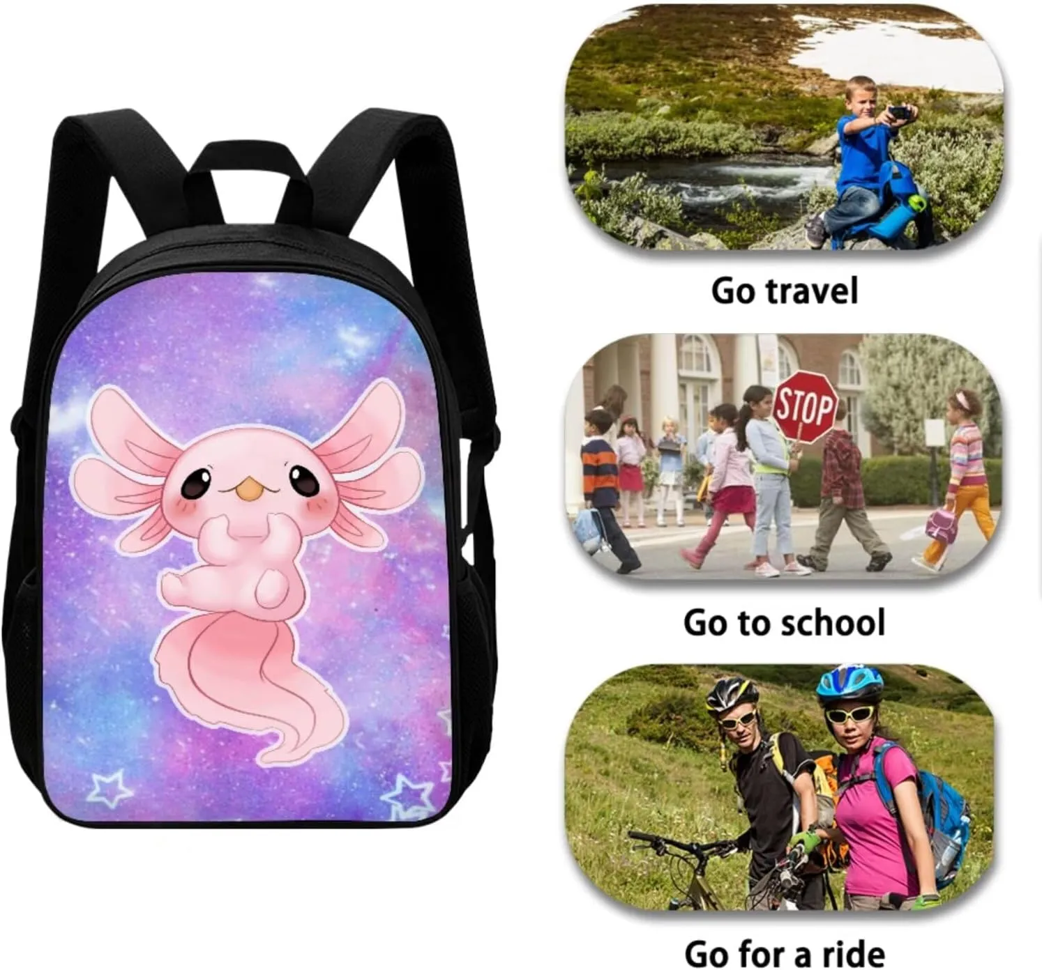 Ystardream School Bags for Girls 10-12 Axolotl Backpack With Lunch Box Pencil Case 4 Pcs Set Bookbag Laptop Backpack for Kids Boys Preschool Purple Galaxy
