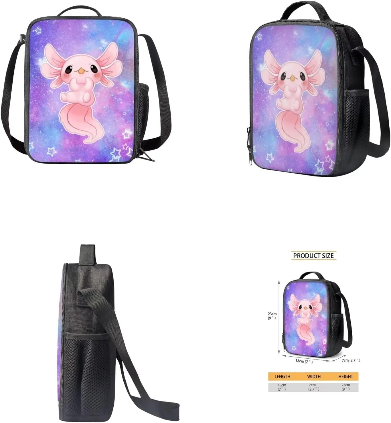 Ystardream School Bags for Girls 10-12 Axolotl Backpack With Lunch Box Pencil Case 4 Pcs Set Bookbag Laptop Backpack for Kids Boys Preschool Purple Galaxy
