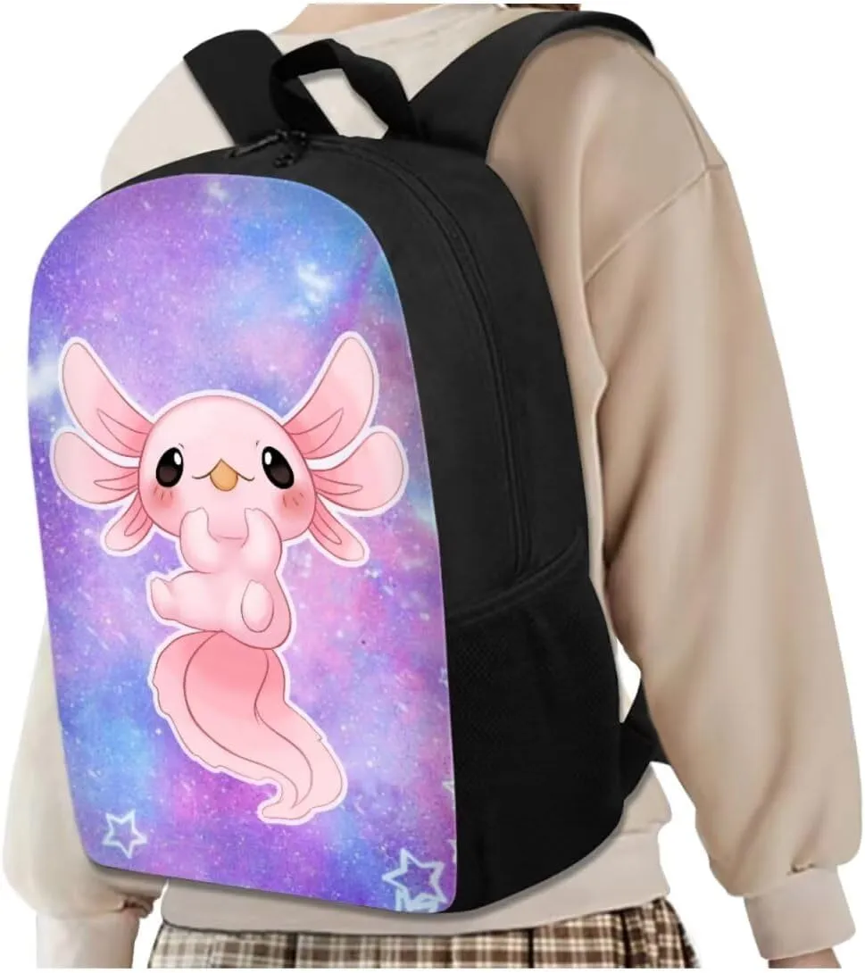 Ystardream School Bags for Girls 10-12 Axolotl Backpack With Lunch Box Pencil Case 4 Pcs Set Bookbag Laptop Backpack for Kids Boys Preschool Purple Galaxy
