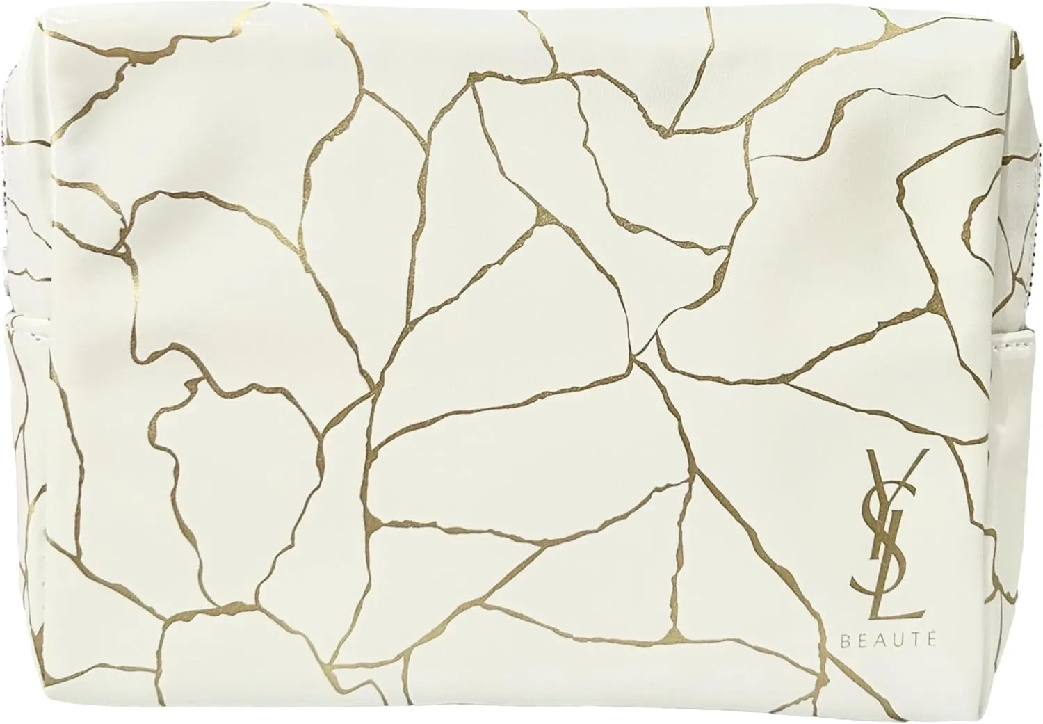 Yves Saint Laurent YSL Cosmetic White Gold Marble Zip Pouch Makeup Bag YSL Fragrance Bag (5.5L X 5H X 2W) - SMALL