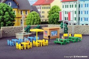 Z Scale Fountain & Park Accessories Set (Benches, Tables, Wall)
