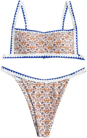 ZAFUL Women's Bohemian Swimsuit Strappy Tie Side Bikini Set Triangle Cheeky String Brazilian Swimwear