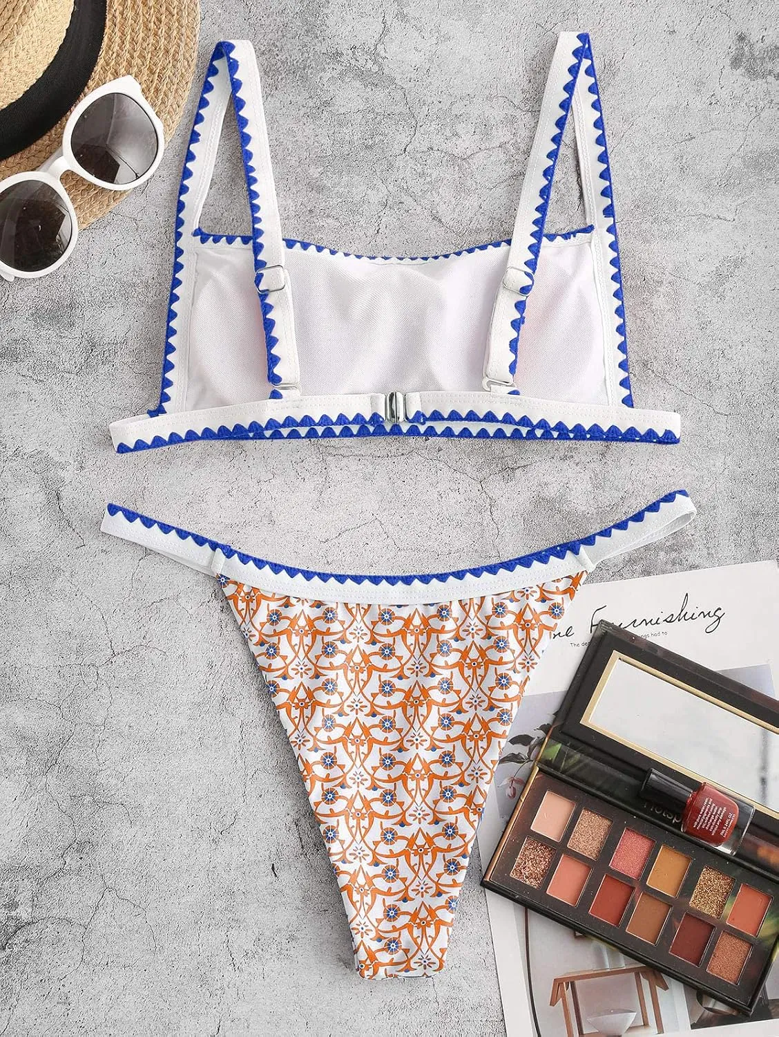 ZAFUL Women's Bohemian Swimsuit Strappy Tie Side Bikini Set Triangle Cheeky String Brazilian Swimwear