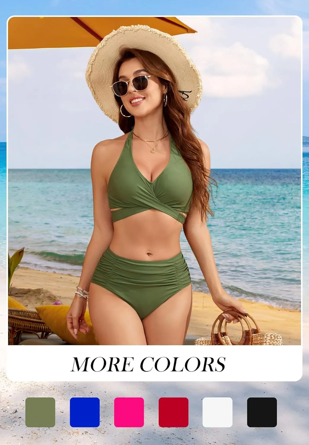 Zando High Waisted Swim Suits for Women 2025 Tummy Control Bikini Flattering 2 Piece Swimsuits for Curvy Women Bathing Suit