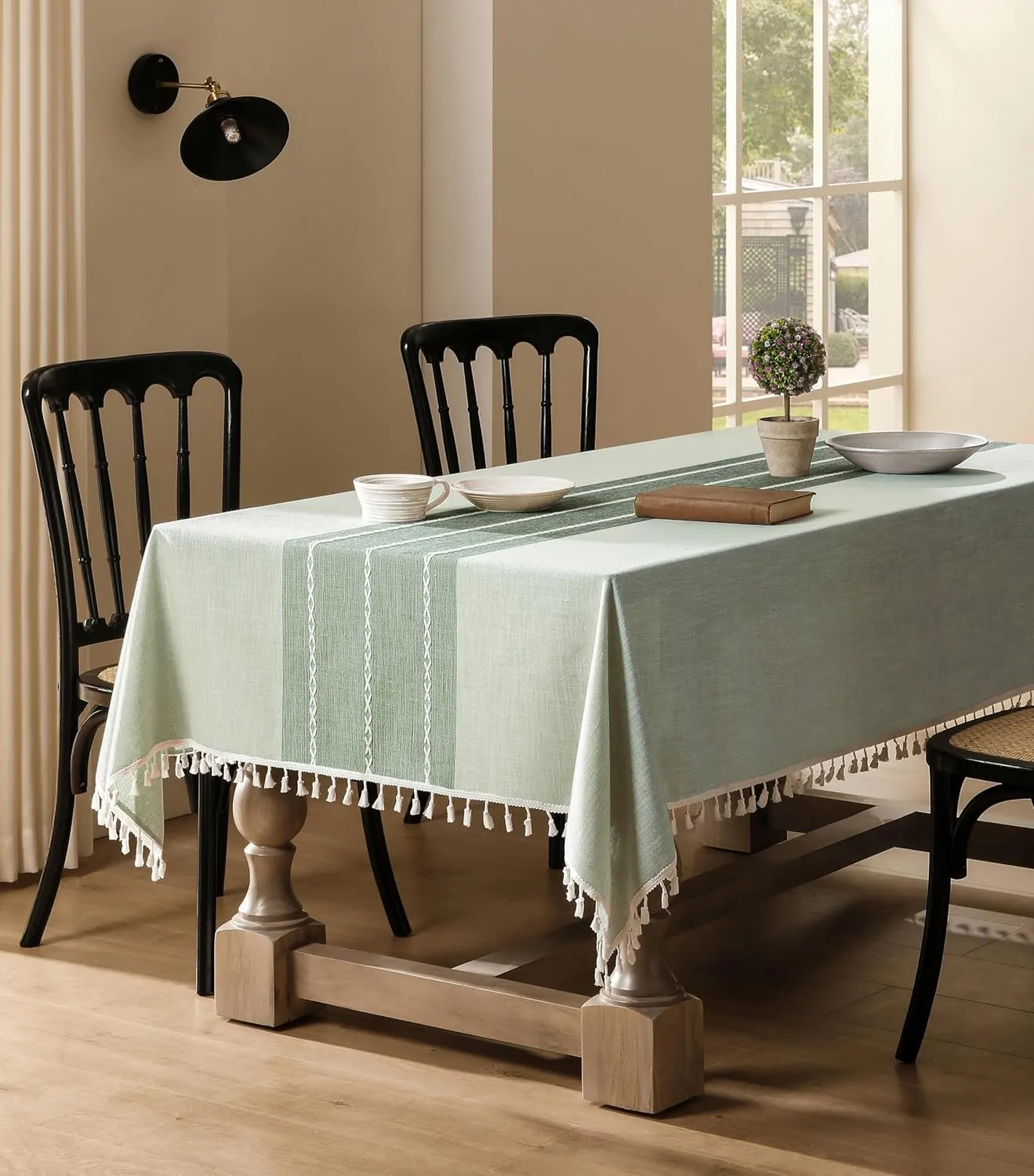 ZeeMart Contrast Linen Table Cloth Square Table Cloths 52x52 Inch Green, Farmhouse Style Heavy Weight Sage Green Tablecloth, Water Resistant Burlap Tablecloths ﻿