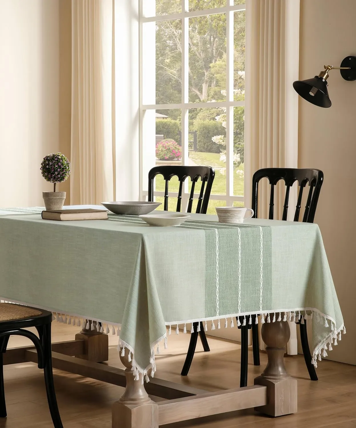 ZeeMart Contrast Linen Table Cloth Square Table Cloths 52x52 Inch Green, Farmhouse Style Heavy Weight Sage Green Tablecloth, Water Resistant Burlap Tablecloths ﻿