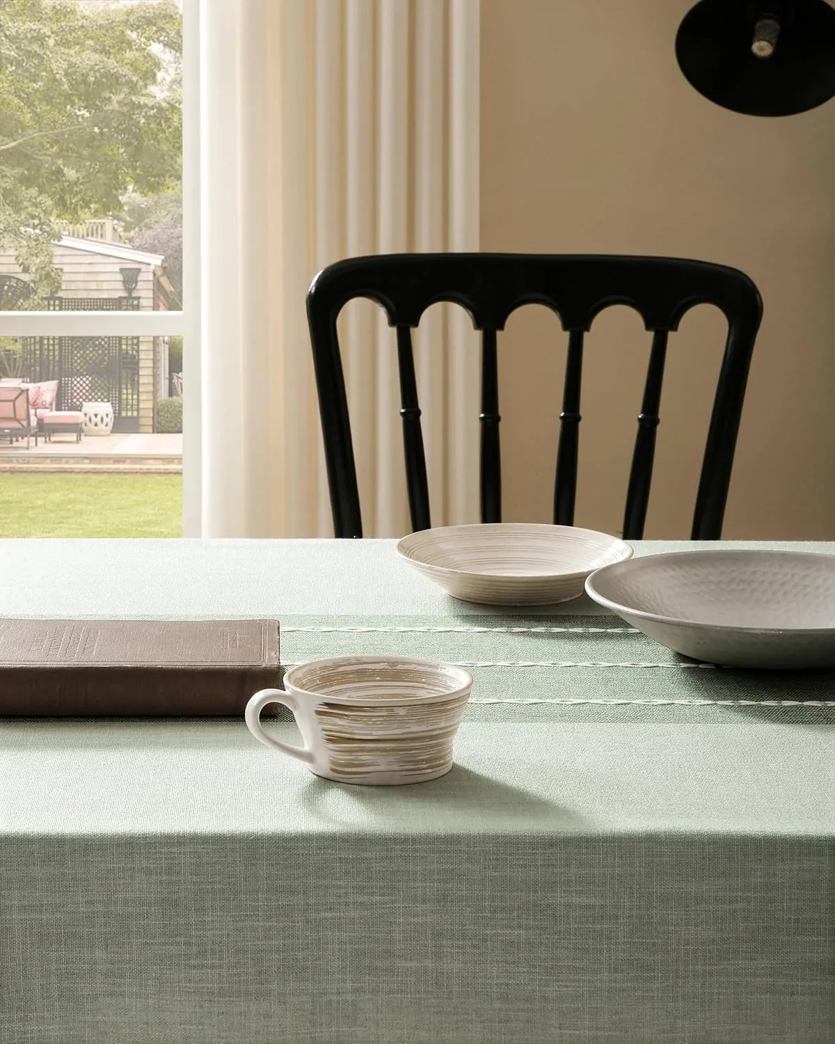 ZeeMart Contrast Linen Table Cloth Square Table Cloths 52x52 Inch Green, Farmhouse Style Heavy Weight Sage Green Tablecloth, Water Resistant Burlap Tablecloths ﻿