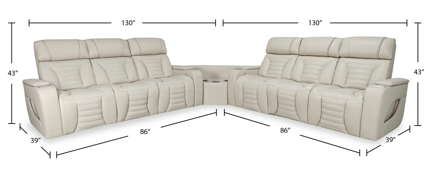 Zen 3-Piece Faux Leather Power Reclining Sectional with Massage and Two Drop-Down Consoles - Apricot | Sofa sectionnel à inclinaison électrique Zen 3 pièces en similicuir avec massage et 2 consoles rabattables - abricot