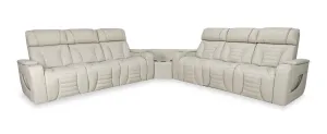 Zen 3-Piece Faux Leather Power Reclining Sectional with Massage and Two Drop-Down Consoles - Apricot | Sofa sectionnel à inclinaison électrique Zen 3 pièces en similicuir avec massage et 2 consoles rabattables - abricot