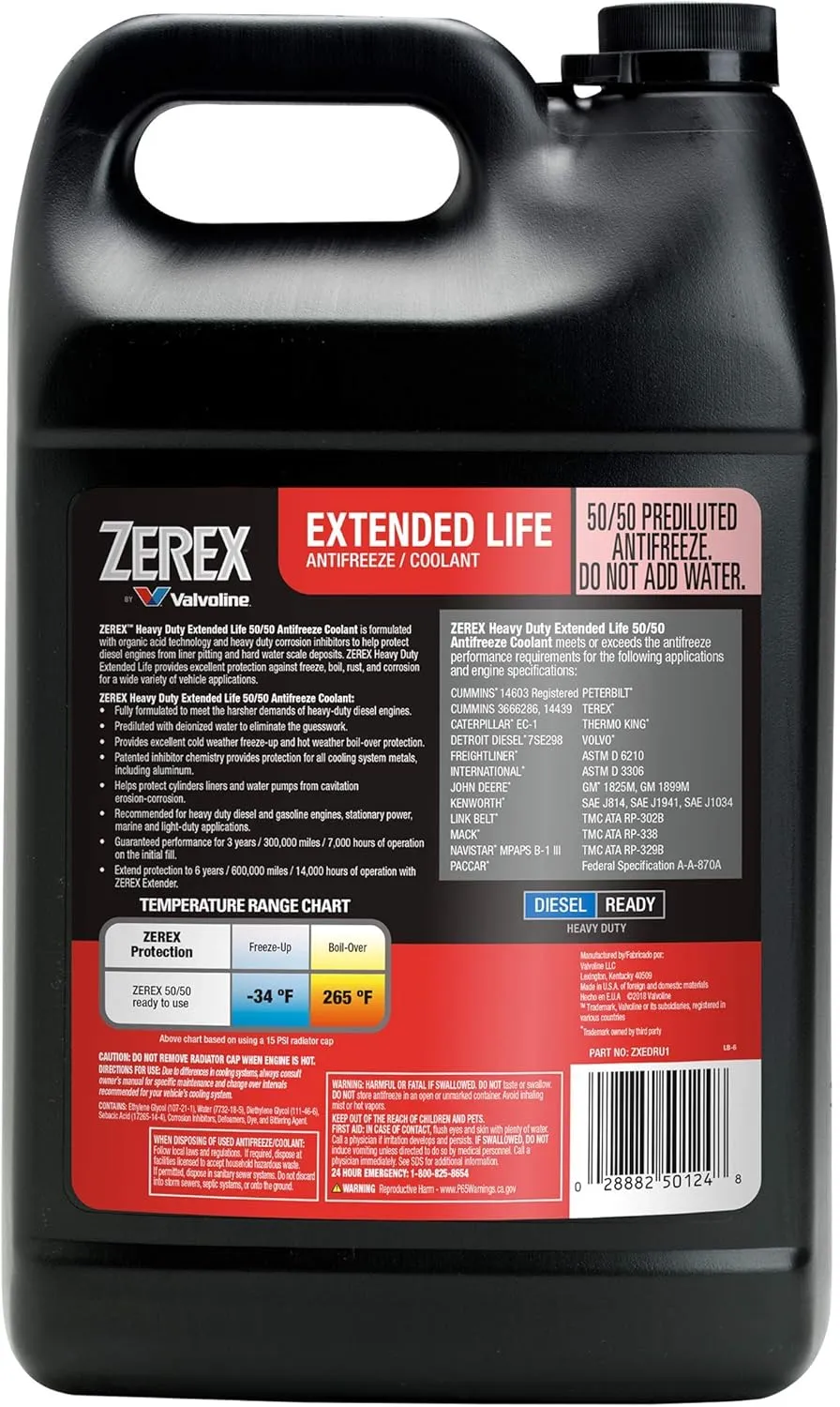 Zerex Extended Life Red Heavy Duty (HD) 50/50 Prediluted Ready-to-Use Antifreeze/Coolant 1 GA