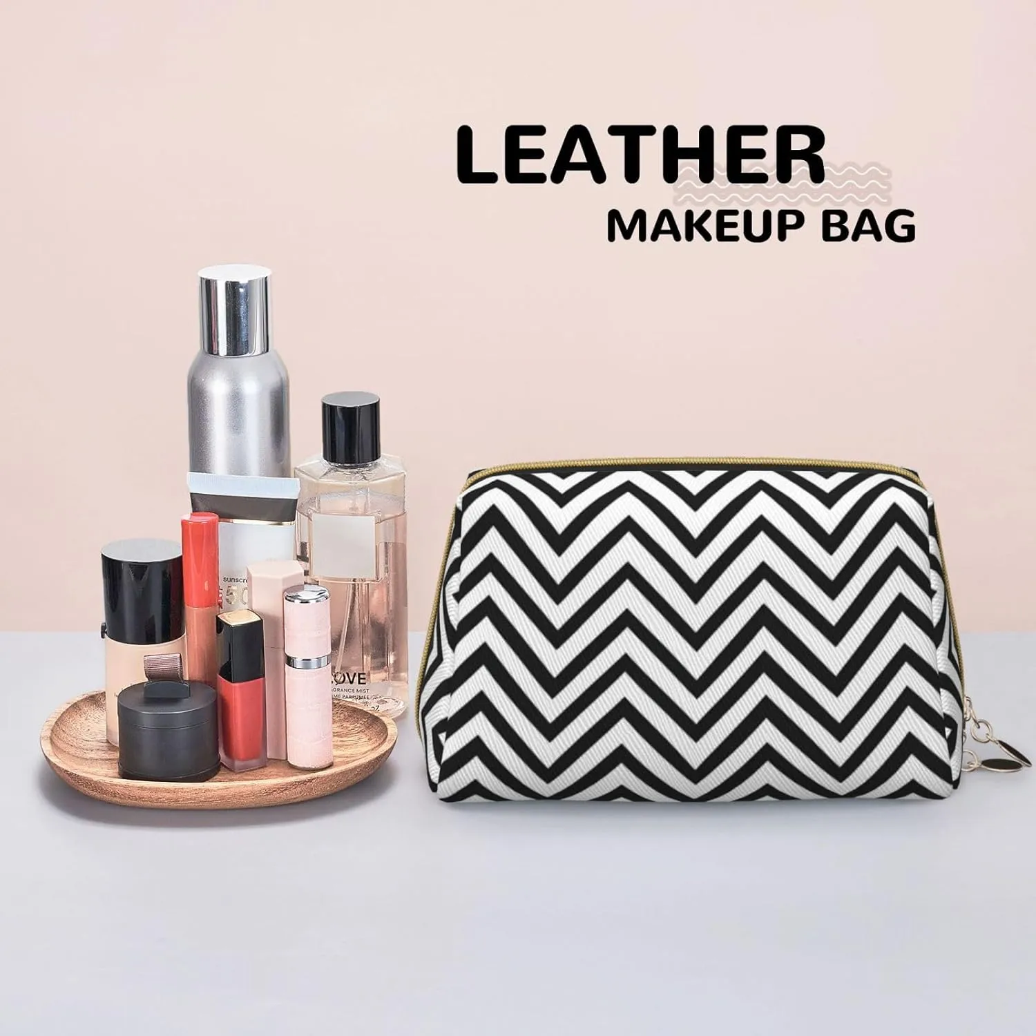 Zigzag Stripe Toiletry Pouch, Travel-Friendly Makeup Organizer For Makeup Brushes, Lipsticks