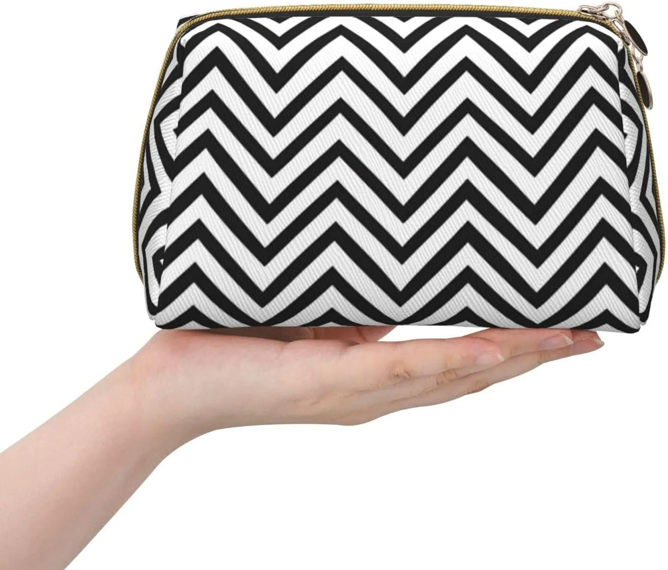 Zigzag Stripe Toiletry Pouch, Travel-Friendly Makeup Organizer For Makeup Brushes, Lipsticks