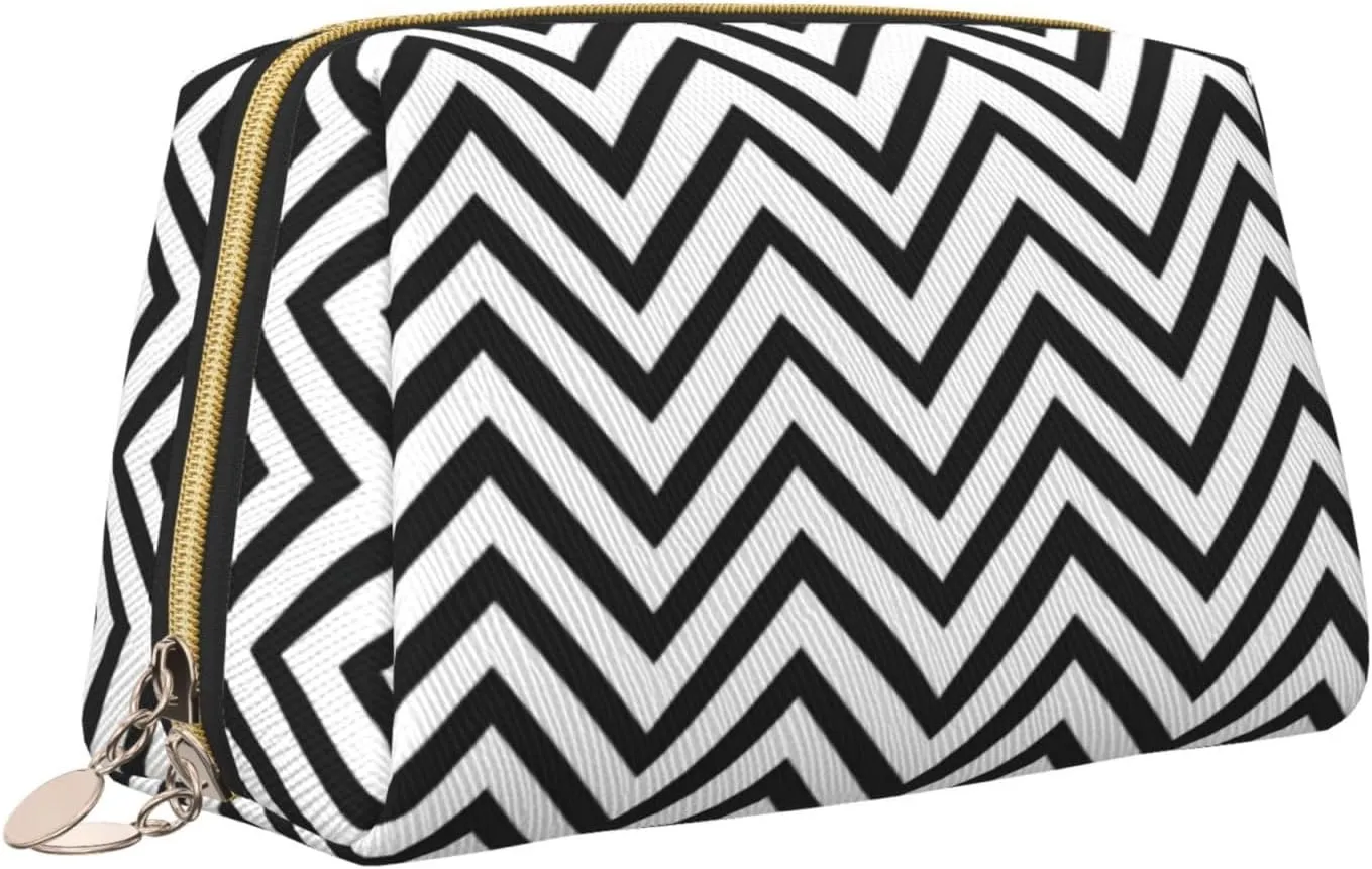 Zigzag Stripe Toiletry Pouch, Travel-Friendly Makeup Organizer For Makeup Brushes, Lipsticks