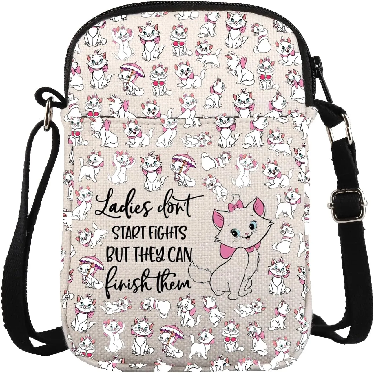 ZJXHPO Cartoon Cat Cross Body Bag Ladies Don't Start Fight Messenger Bag Cat Ladies Lover Gift