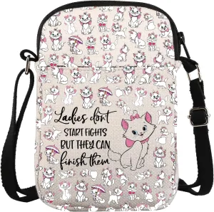 ZJXHPO Cartoon Cat Cross Body Bag Ladies Don't Start Fight Messenger Bag Cat Ladies Lover Gift