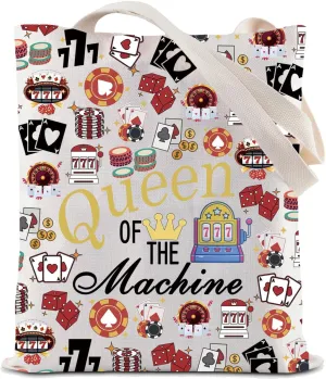 ZJXHPO Casino Tote Bag Casino Gambling Lover Gift Queen Of The Machine Reusable Grocery Shopping Bag Slot Gambling Lucky Gift