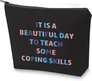 ZJXHPO Counselor Cosmetic Bag It Is Abeautiful Day To Teach Some Coping Skills Makeup Zipper Pouch Bag Counselor Inspire Gift (BL coping skills)