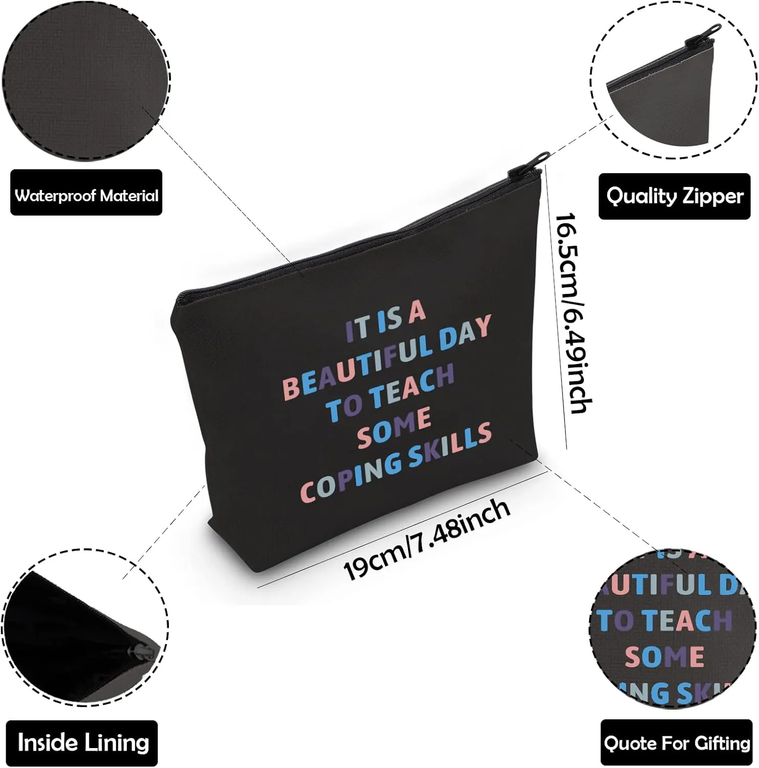ZJXHPO Counselor Cosmetic Bag It Is Abeautiful Day To Teach Some Coping Skills Makeup Zipper Pouch Bag Counselor Inspire Gift (BL coping skills)