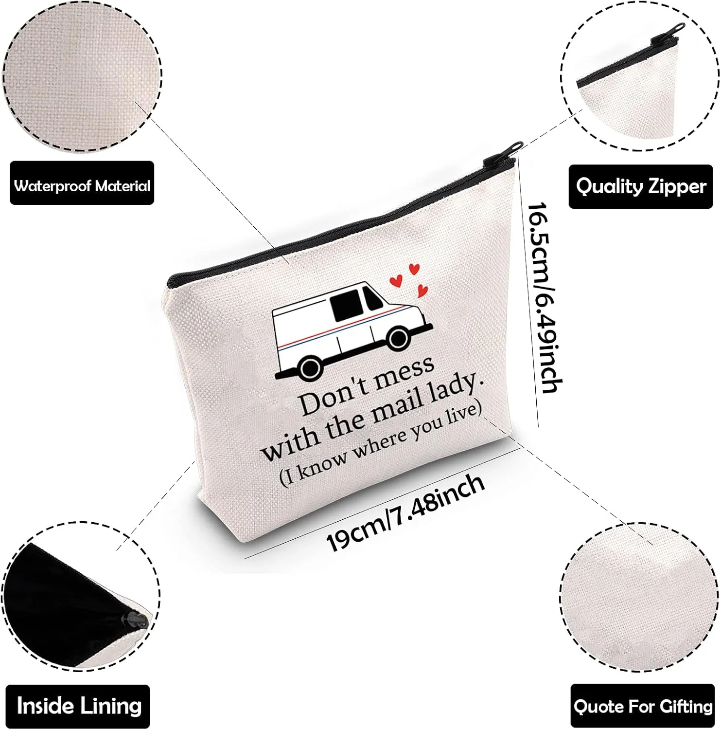 ZJXHPO Mail Carrier Thank You Gift Don't Mess With The Mail Lady Cosmetic Bag Postal Worker Zipper Pouch Gift