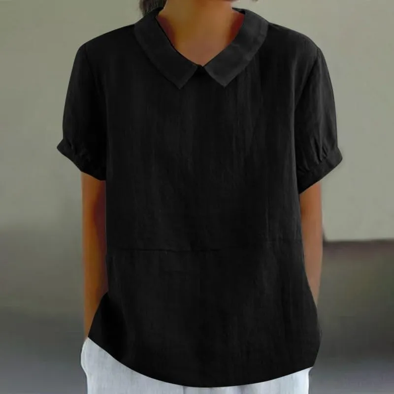 ZOCANIA Cotton Linen Shirts for Women Casual Short Sleeve Blouses for Women Dressy Summer Cute Tops Tunic Top