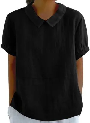 ZOCANIA Cotton Linen Shirts for Women Casual Short Sleeve Blouses for Women Dressy Summer Cute Tops Tunic Top